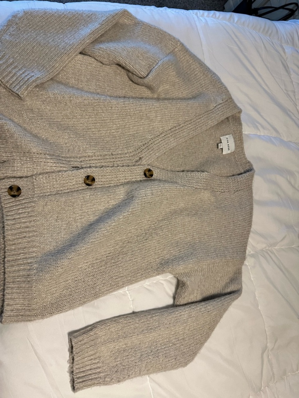 Pink Rose Beige Button-Front Women's Cardigan